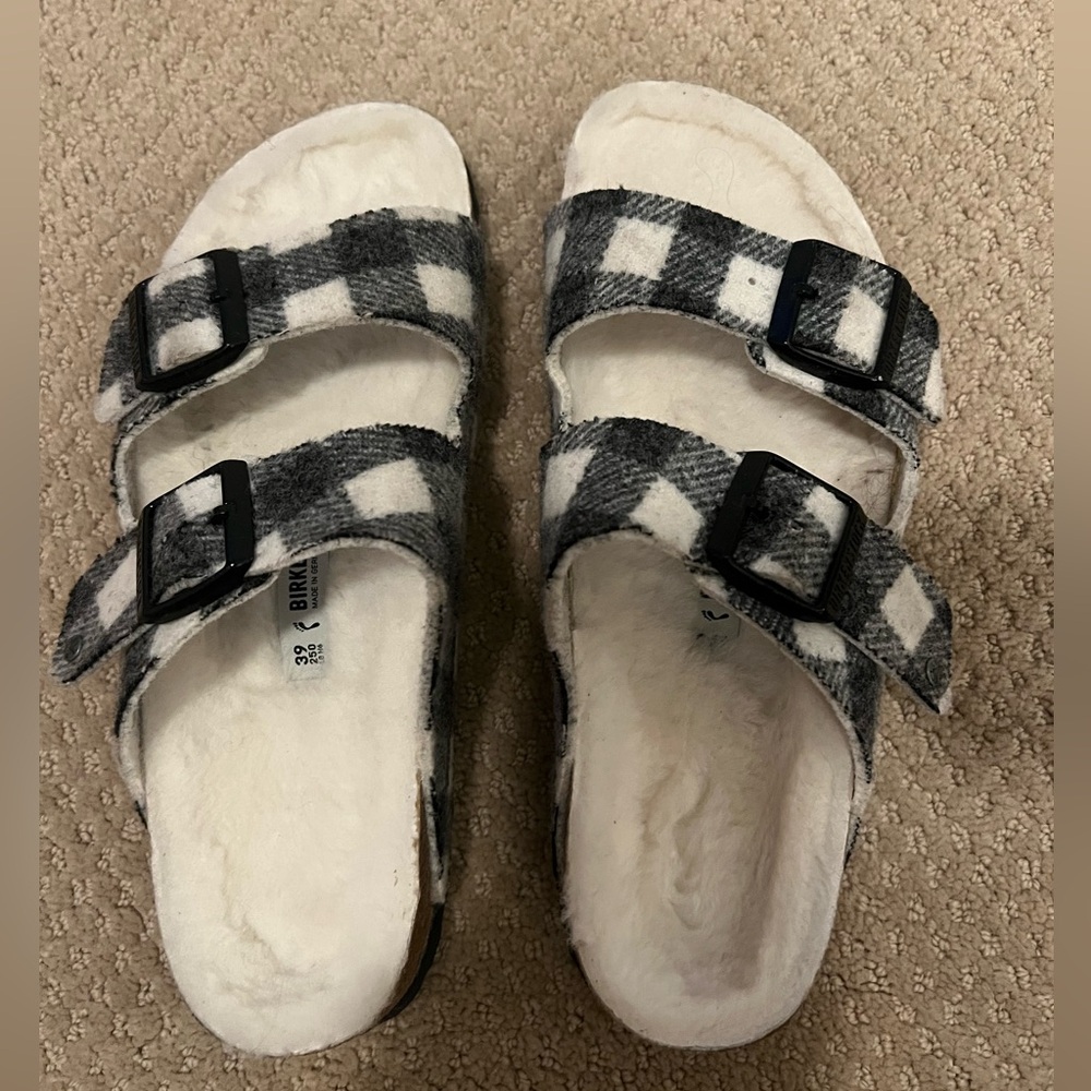 Birkenstock Arizona fuzzy plaid